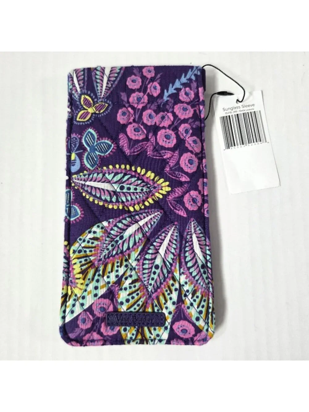 Vera Bradley Sunglass Sleeve Purple Batik Leaves Quilted Eyelasses Case NEW